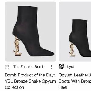Selling these YSL Black Opyum Leather Ankle Boots with Bronze Snake heel